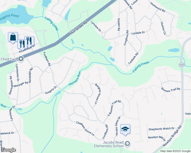 map of restaurants, bars, coffee shops, grocery stores, and more near 9204 Benchmark Court in Richmond