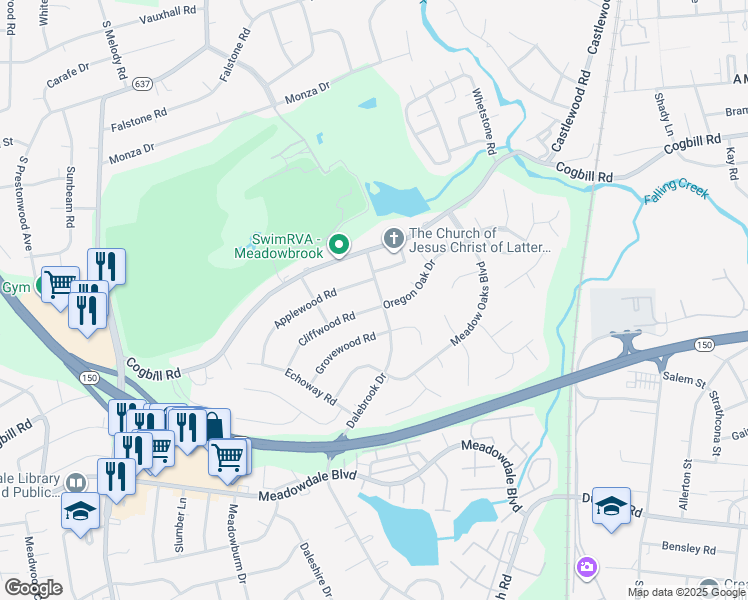 map of restaurants, bars, coffee shops, grocery stores, and more near 3528 Oregon Oak Drive in Richmond