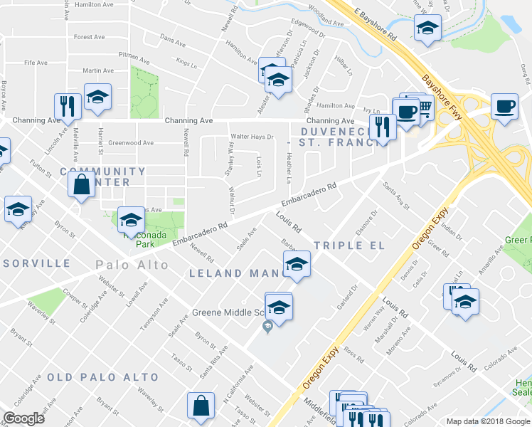map of restaurants, bars, coffee shops, grocery stores, and more near 898 Seale Avenue in Palo Alto