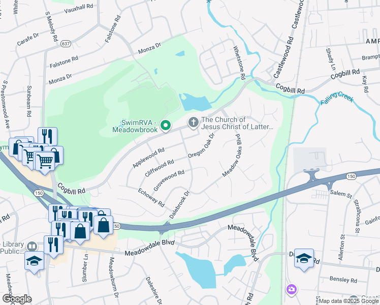 map of restaurants, bars, coffee shops, grocery stores, and more near 3528 Oregon Oak Drive in Richmond