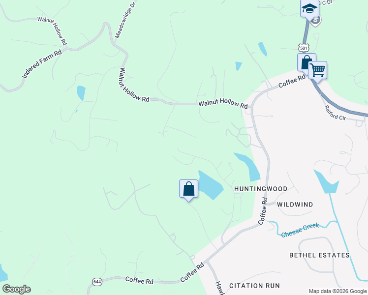 map of restaurants, bars, coffee shops, grocery stores, and more near 101 Saddleback Way in Lynchburg