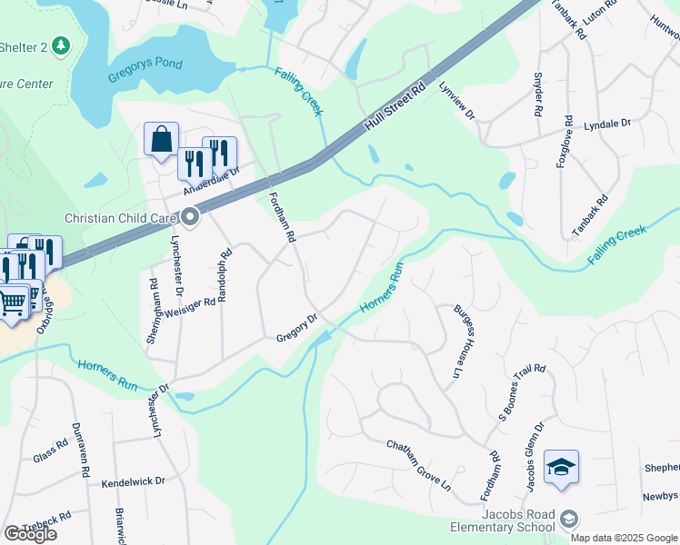 map of restaurants, bars, coffee shops, grocery stores, and more near 9150 Gregory Drive in Richmond