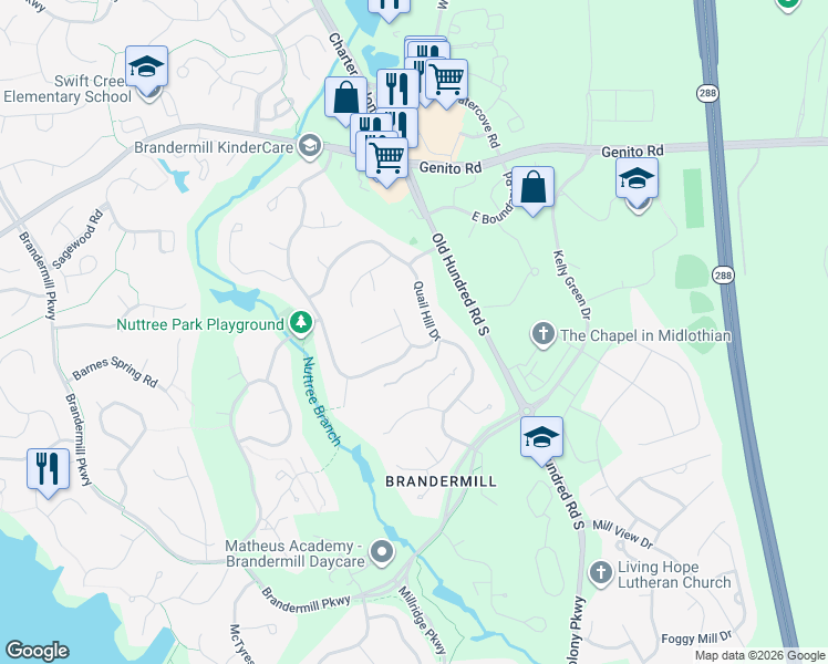 map of restaurants, bars, coffee shops, grocery stores, and more near 3211 Fox Chase Road in Midlothian