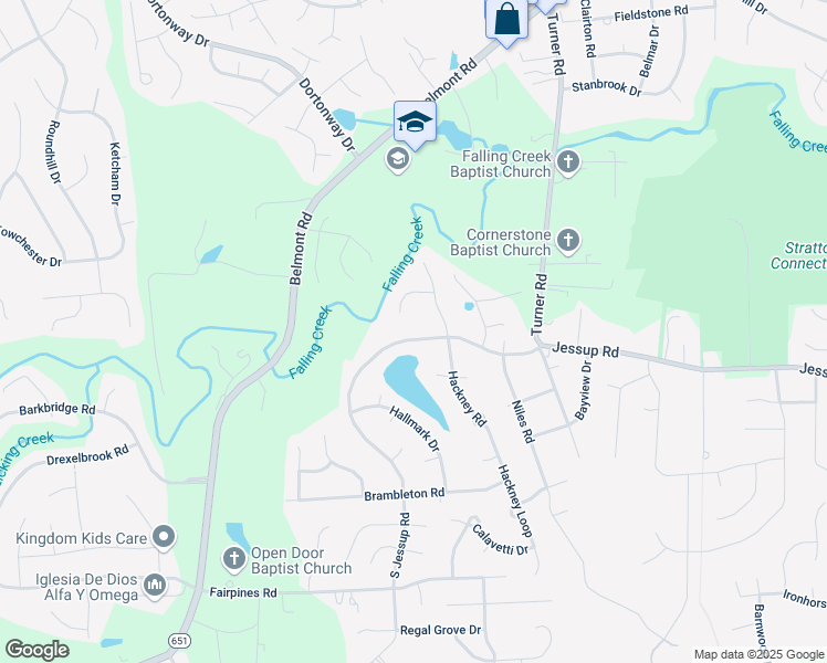 map of restaurants, bars, coffee shops, grocery stores, and more near 6424 Jessup Road in Richmond