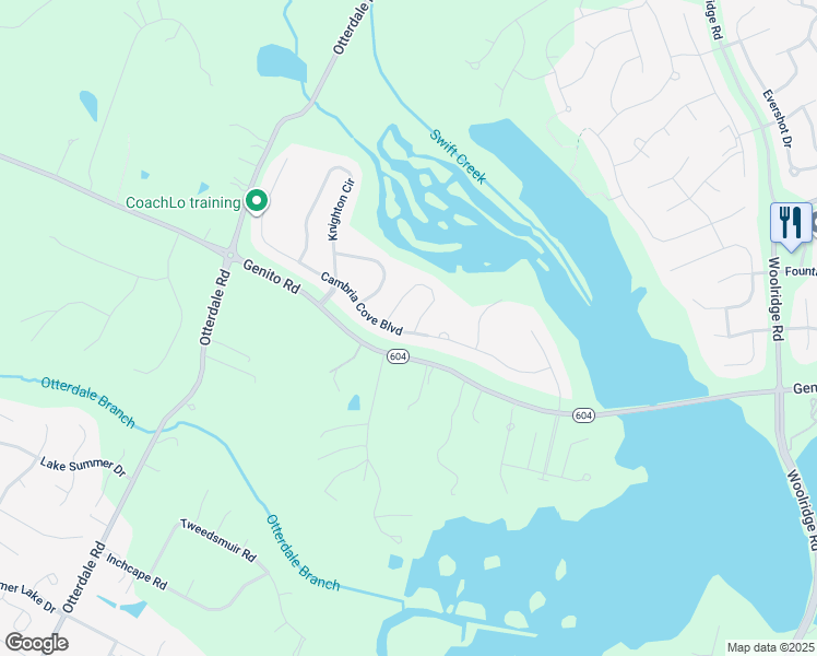 map of restaurants, bars, coffee shops, grocery stores, and more near 15600 Cambria Cove Boulevard in Midlothian