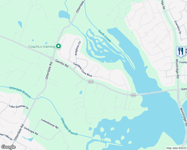 map of restaurants, bars, coffee shops, grocery stores, and more near 15600 Cambria Cove Boulevard in Midlothian