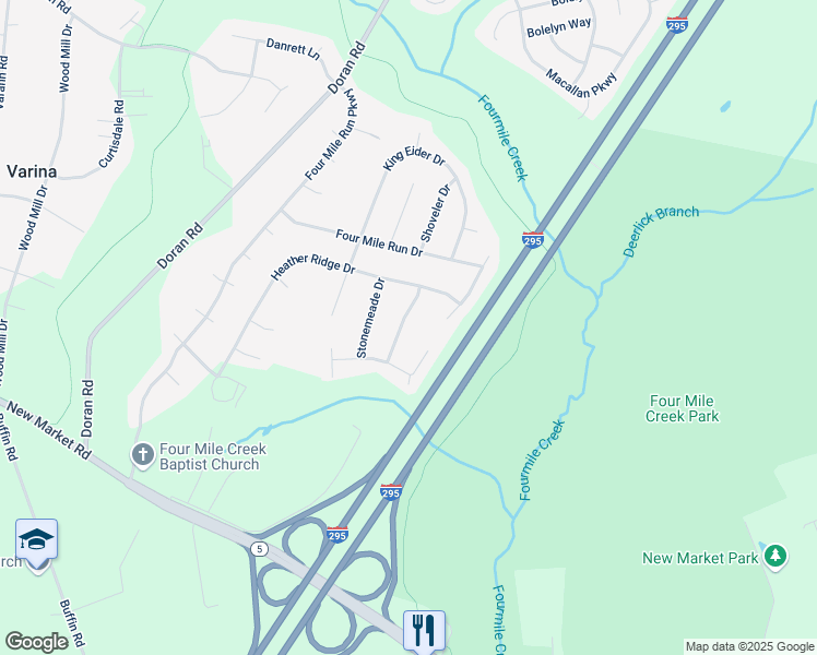 map of restaurants, bars, coffee shops, grocery stores, and more near 8021 Heavenly Valley Drive in Richmond