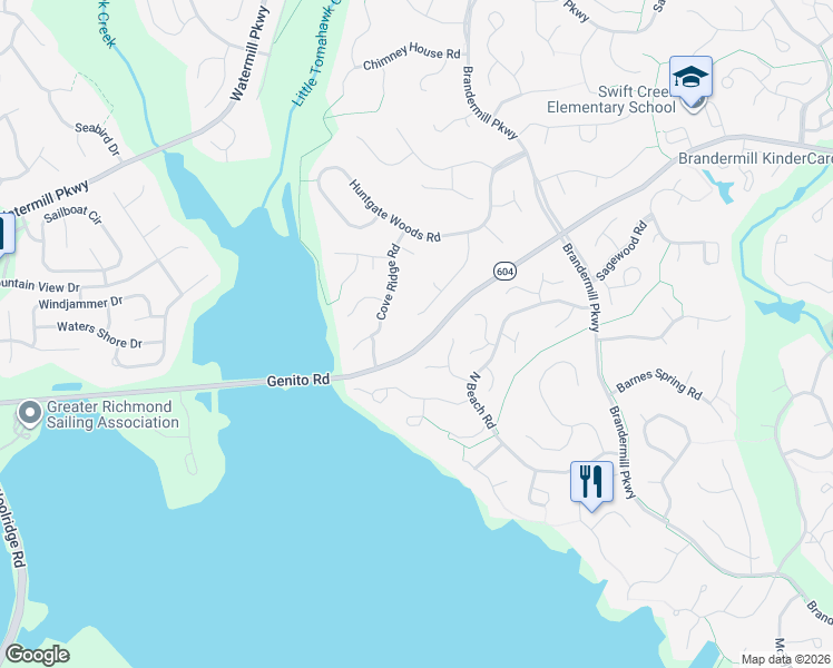 map of restaurants, bars, coffee shops, grocery stores, and more near 14310 Long Gate Road in Midlothian