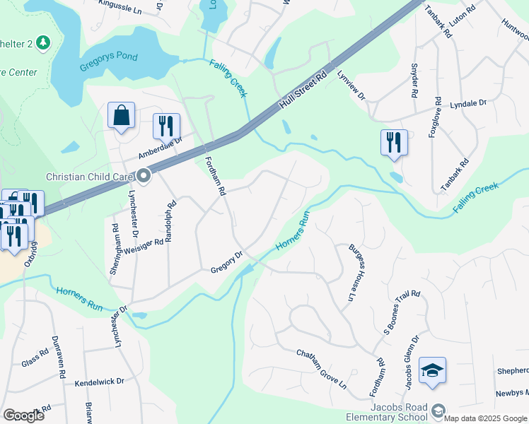 map of restaurants, bars, coffee shops, grocery stores, and more near 9140 Gregory Drive in Richmond