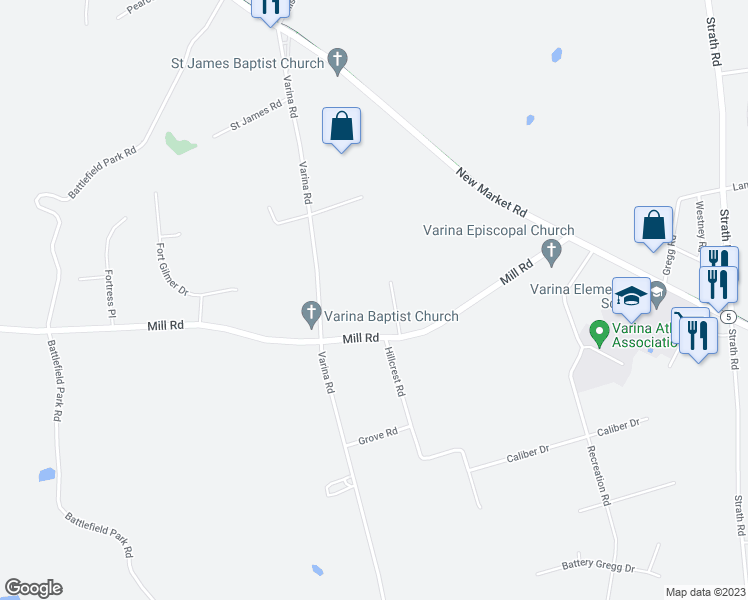 map of restaurants, bars, coffee shops, grocery stores, and more near 2200 Mill Road in Henrico