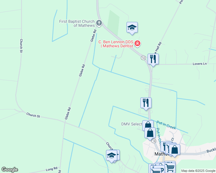map of restaurants, bars, coffee shops, grocery stores, and more near in Mathews
