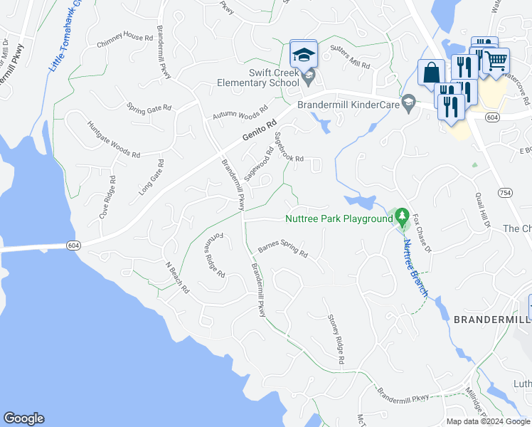 map of restaurants, bars, coffee shops, grocery stores, and more near 13908 Sterlings Bridge Road in Midlothian
