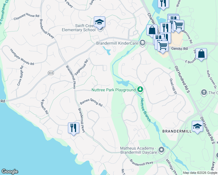 map of restaurants, bars, coffee shops, grocery stores, and more near 3200 Barnes Spring Terrace in Midlothian