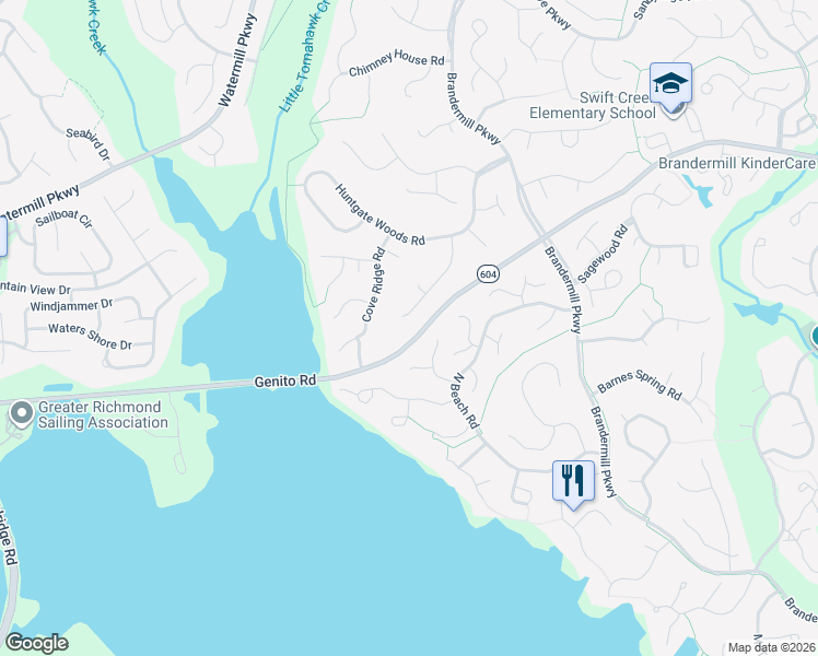 map of restaurants, bars, coffee shops, grocery stores, and more near 14310 Long Gate Road in Midlothian
