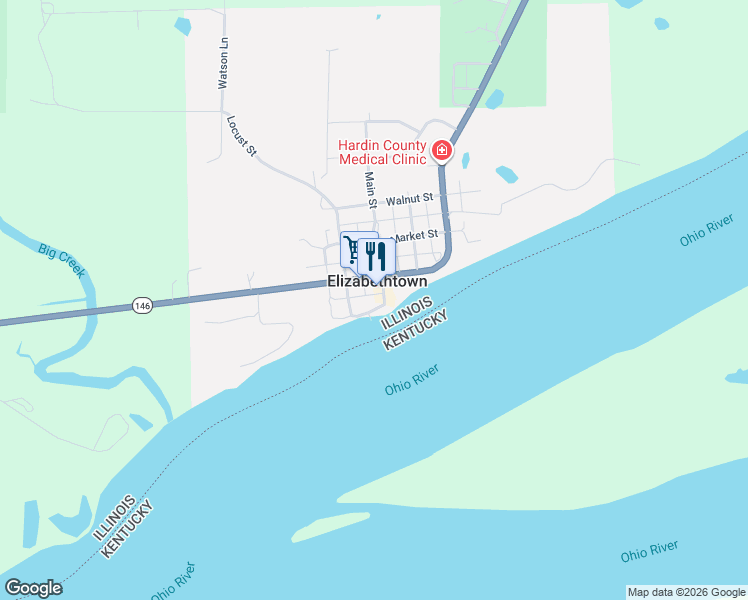map of restaurants, bars, coffee shops, grocery stores, and more near Locust St in Elizabethtown