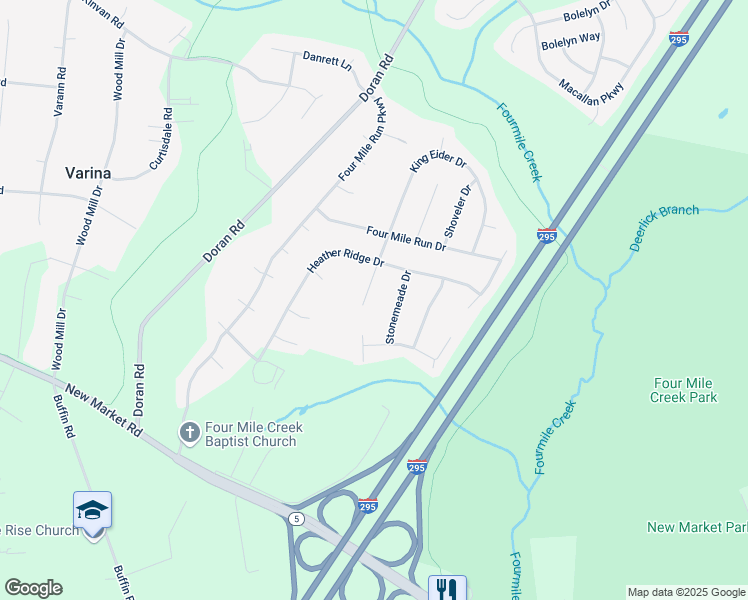map of restaurants, bars, coffee shops, grocery stores, and more near 8032 Stonemeade Drive in Richmond