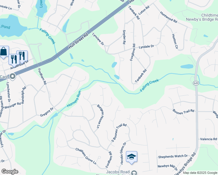 map of restaurants, bars, coffee shops, grocery stores, and more near 9100 Barnwell Circle in Richmond