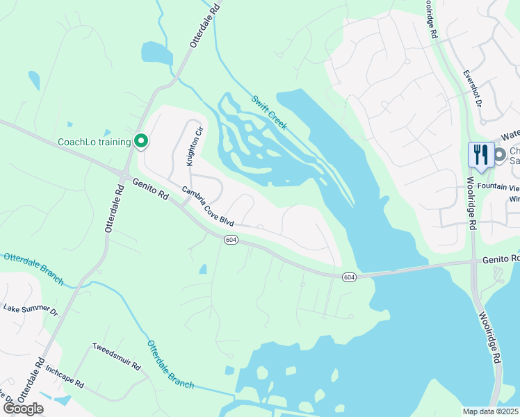 map of restaurants, bars, coffee shops, grocery stores, and more near 4118 Cambrian Circle in Midlothian