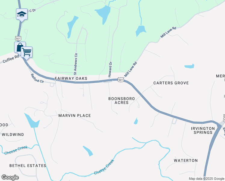 map of restaurants, bars, coffee shops, grocery stores, and more near 101 Boonsboro Drive in Lynchburg