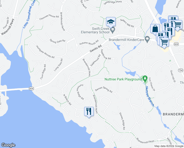 map of restaurants, bars, coffee shops, grocery stores, and more near 3008 Sagegrove Road in Midlothian