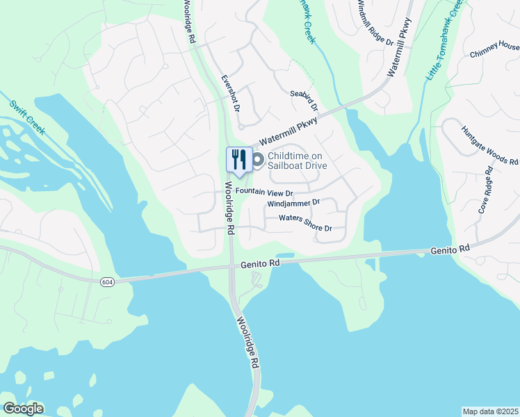 map of restaurants, bars, coffee shops, grocery stores, and more near 14854 Windjammer Drive in Midlothian