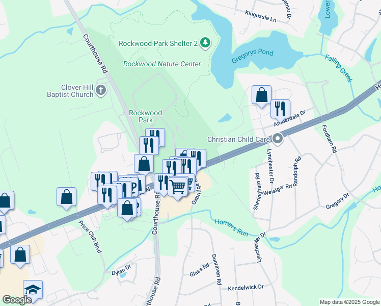 map of restaurants, bars, coffee shops, grocery stores, and more near 9900 Hull Street Road North in Rockwood