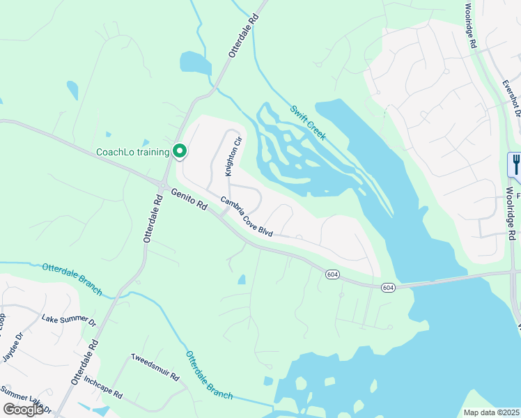 map of restaurants, bars, coffee shops, grocery stores, and more near 15618 New Gale Drive in Midlothian