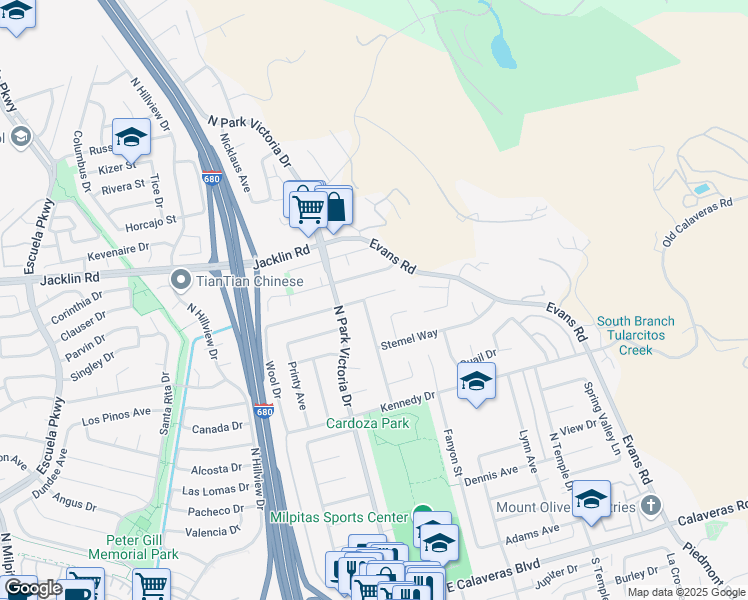 map of restaurants, bars, coffee shops, grocery stores, and more near 1358 Traughber Street in Milpitas