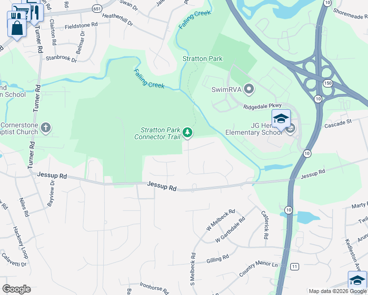 map of restaurants, bars, coffee shops, grocery stores, and more near 5140 Ronson Road in Richmond