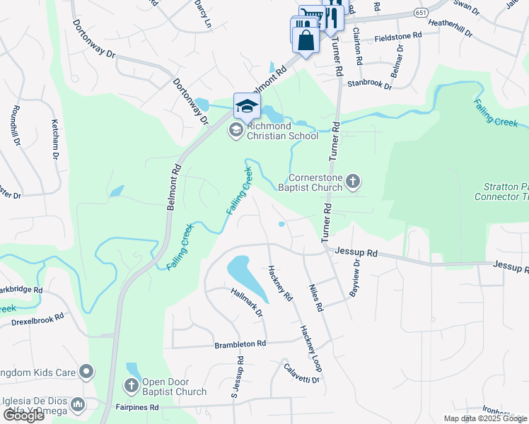 map of restaurants, bars, coffee shops, grocery stores, and more near 4811 Hackney Road in Richmond