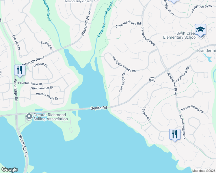map of restaurants, bars, coffee shops, grocery stores, and more near 2913 Cove Ridge Trce in Midlothian