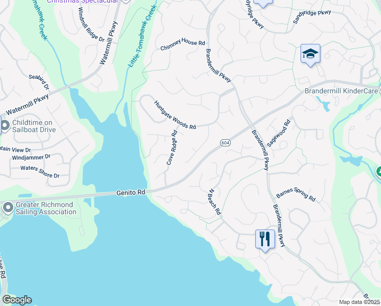 map of restaurants, bars, coffee shops, grocery stores, and more near 2806 Long Gate Court in Midlothian