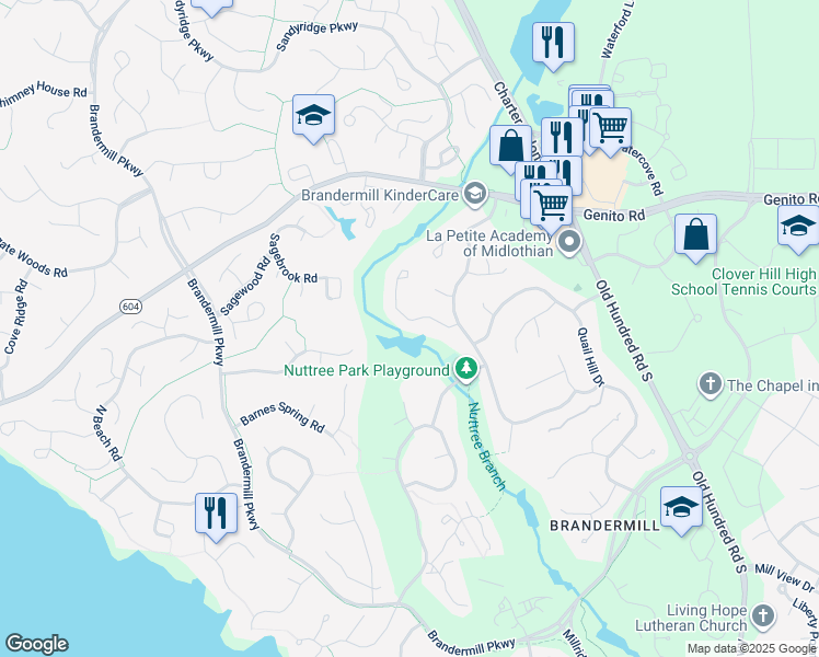 map of restaurants, bars, coffee shops, grocery stores, and more near 3110 3 Bridges Road in Midlothian