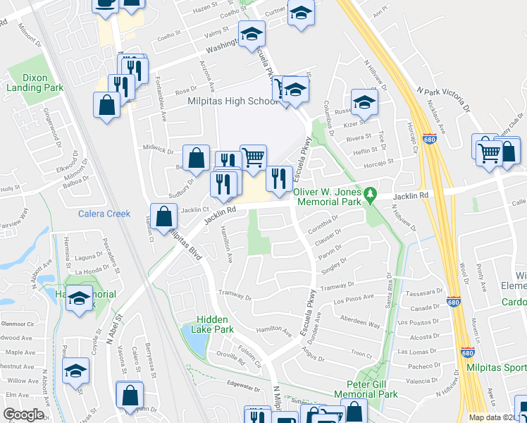 map of restaurants, bars, coffee shops, grocery stores, and more near 399 Gemma Drive in Milpitas