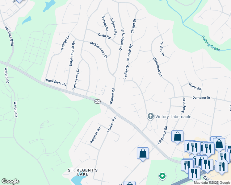 map of restaurants, bars, coffee shops, grocery stores, and more near 3201 Nahant Road in Midlothian