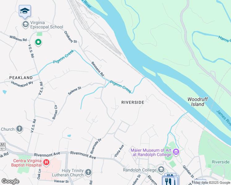 map of restaurants, bars, coffee shops, grocery stores, and more near 206 Chambersville Street in Lynchburg