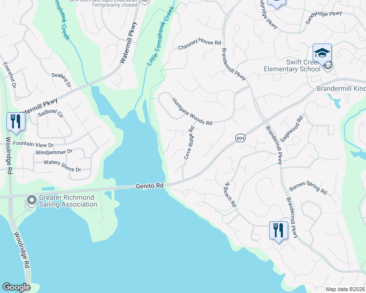 map of restaurants, bars, coffee shops, grocery stores, and more near 2906 Cove Ridge Circle in Midlothian