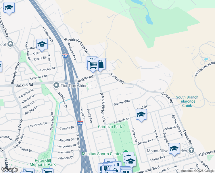 map of restaurants, bars, coffee shops, grocery stores, and more near 1358 Traughber Street in Milpitas