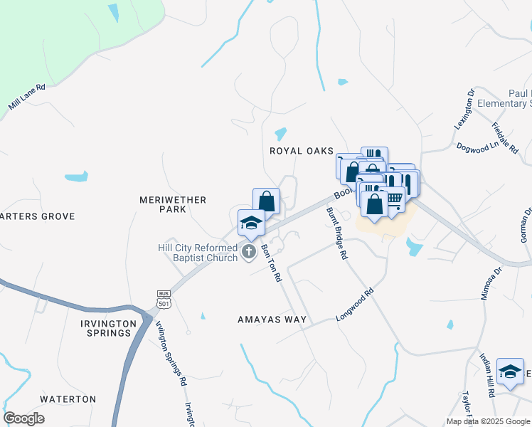 map of restaurants, bars, coffee shops, grocery stores, and more near 5030 Old Boonsboro Road in Lynchburg