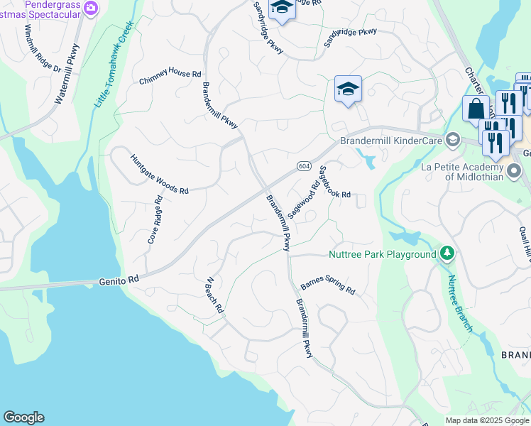 map of restaurants, bars, coffee shops, grocery stores, and more near 14004 Liberty Oaks Court in Midlothian
