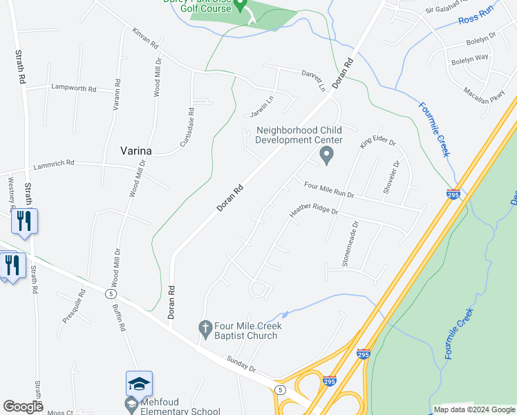 map of restaurants, bars, coffee shops, grocery stores, and more near 7872 Four Mile Run Parkway in Richmond