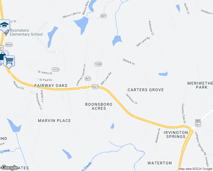 map of restaurants, bars, coffee shops, grocery stores, and more near 105 Millwoods West Road in Lynchburg