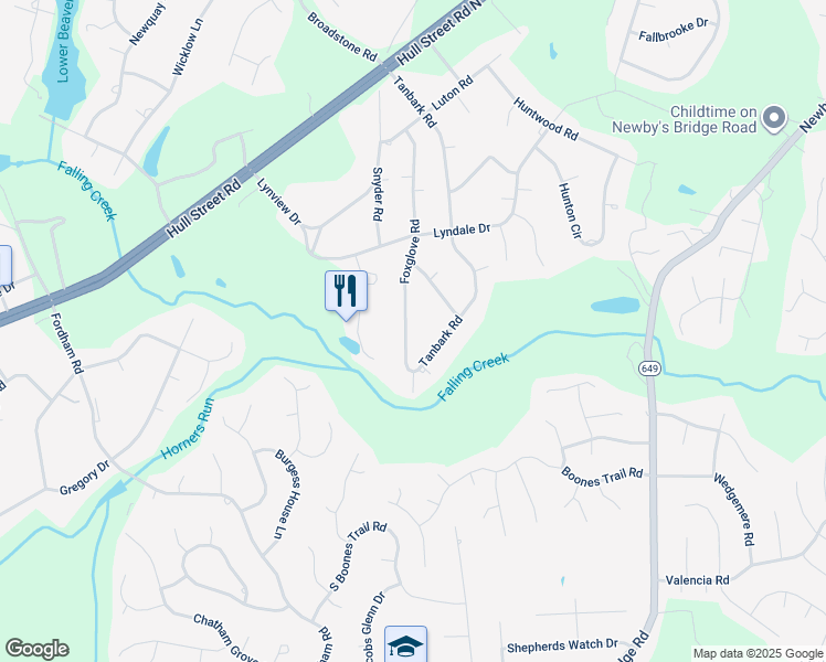 map of restaurants, bars, coffee shops, grocery stores, and more near 4161 Foxglove Road in Richmond