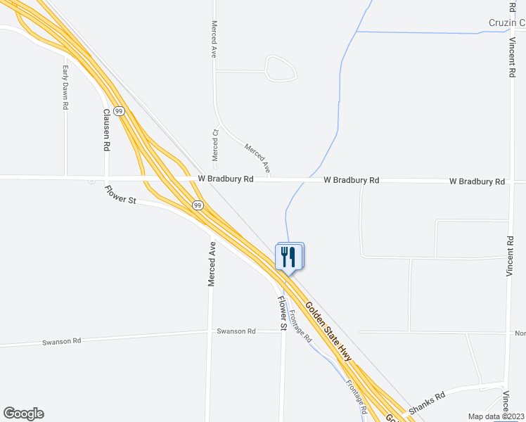 map of restaurants, bars, coffee shops, grocery stores, and more near 16831 West Bradbury Road in Turlock