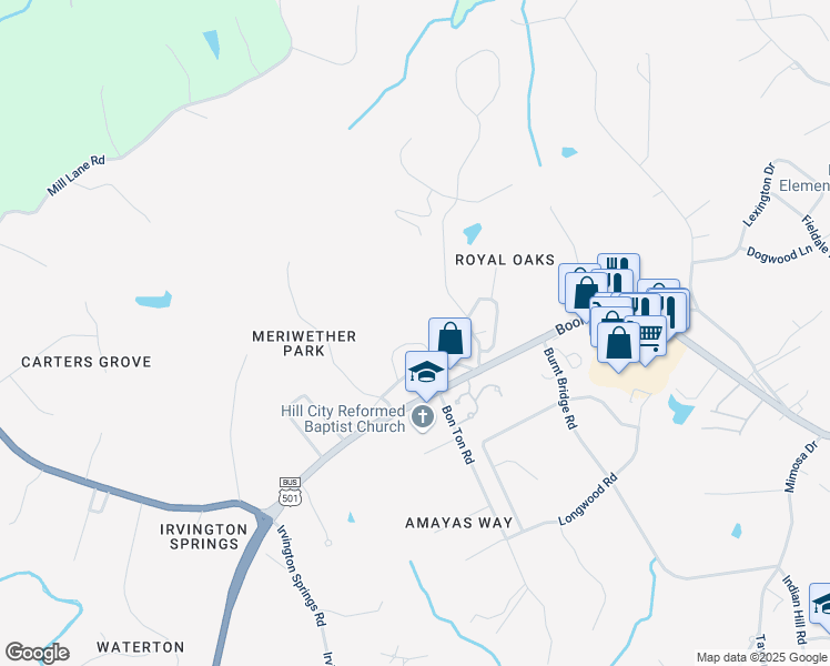 map of restaurants, bars, coffee shops, grocery stores, and more near 108 Mckenna Circle in Lynchburg