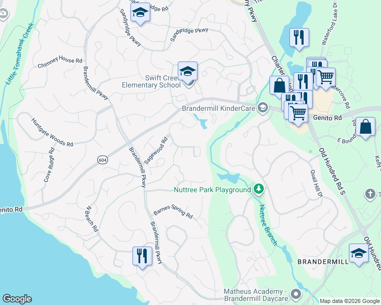 map of restaurants, bars, coffee shops, grocery stores, and more near 3001 Sagebrook Place in Midlothian