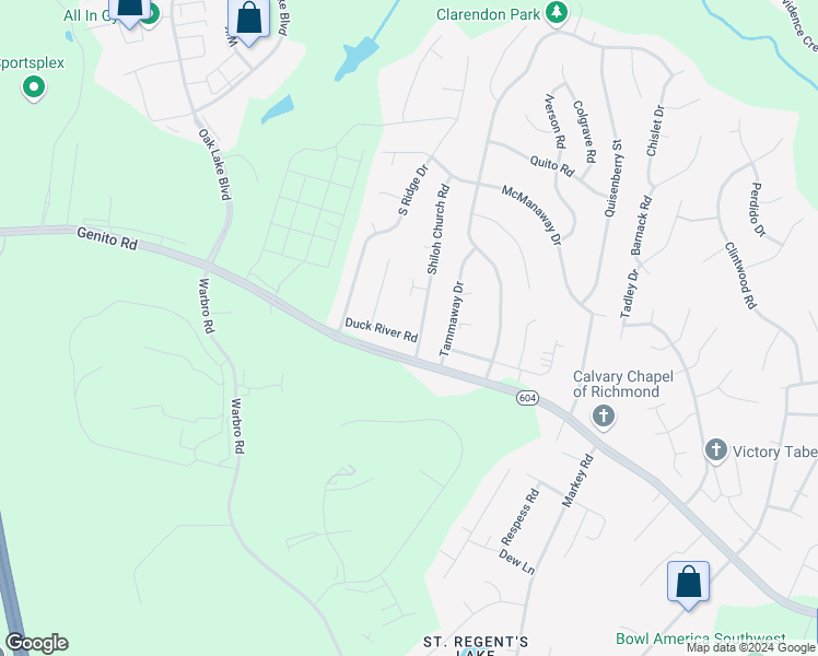map of restaurants, bars, coffee shops, grocery stores, and more near 12304 Duck River Road in Midlothian