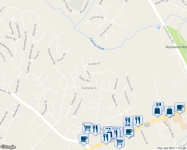 map of restaurants, bars, coffee shops, grocery stores, and more near 11249 Monday Way in Midlothian