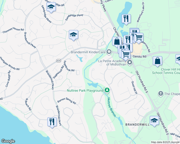 map of restaurants, bars, coffee shops, grocery stores, and more near 3014 3 Bridges Road in Midlothian
