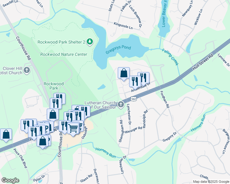 map of restaurants, bars, coffee shops, grocery stores, and more near 4101 Ambergrove Avenue in Richmond